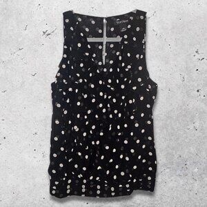 White House Black Market Blouse Ruffled Polka‎ Dot Sheer Black/White Women’s XS